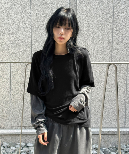슬럽 레이어드 롱 슬리브[블랙]