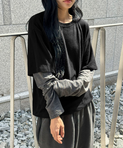 슬럽 레이어드 롱 슬리브[블랙]