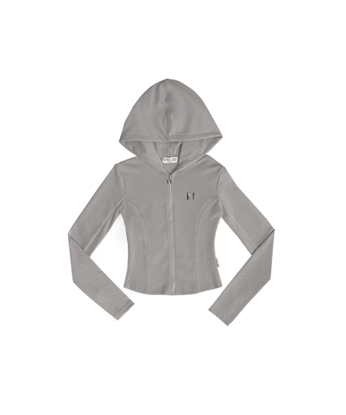Julie Line Emblem Hoodie Zip-Up Light Gray