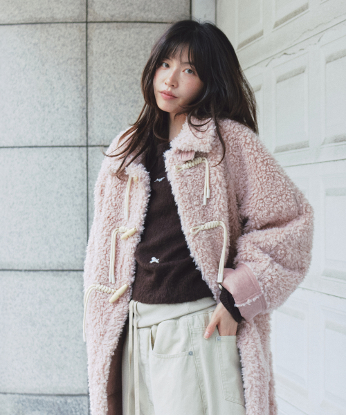 HIGH NECK TOGGLE HALF COAT PINK