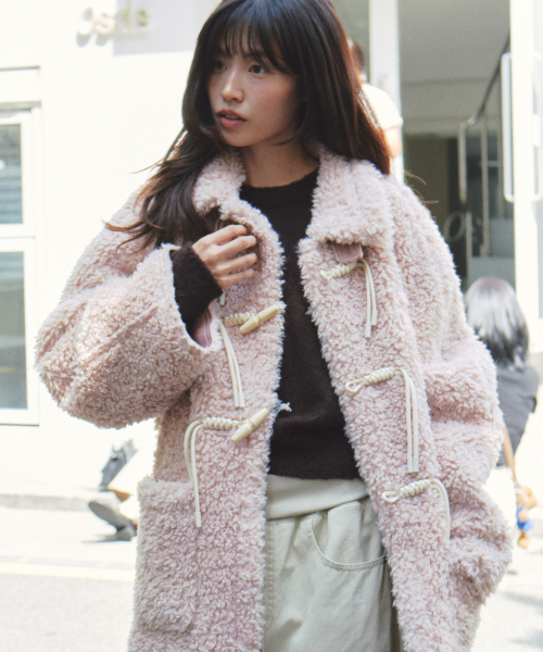 HIGH NECK TOGGLE HALF COAT PINK