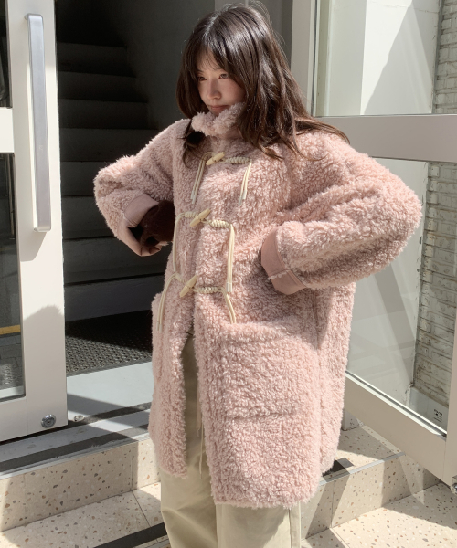 HIGH NECK TOGGLE HALF COAT PINK