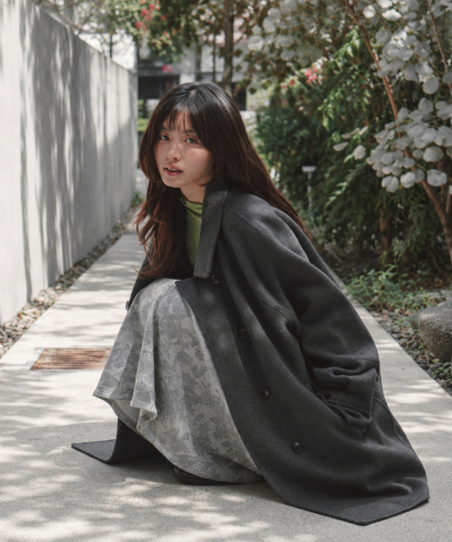 COLLAR RIBBON POCKET HALF COAT CHARCOAL
