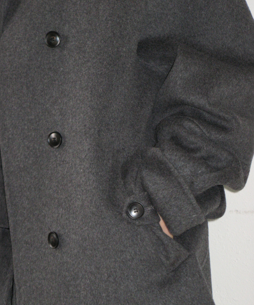 COLLAR RIBBON POCKET HALF COAT CHARCOAL