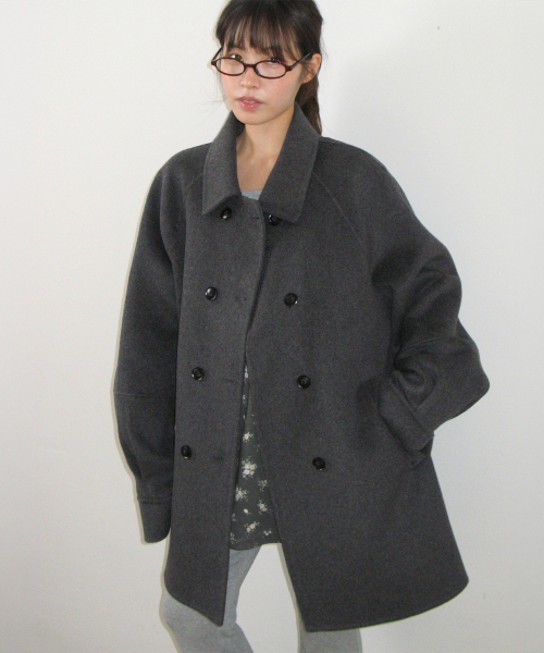 COLLAR RIBBON POCKET HALF COAT CHARCOAL