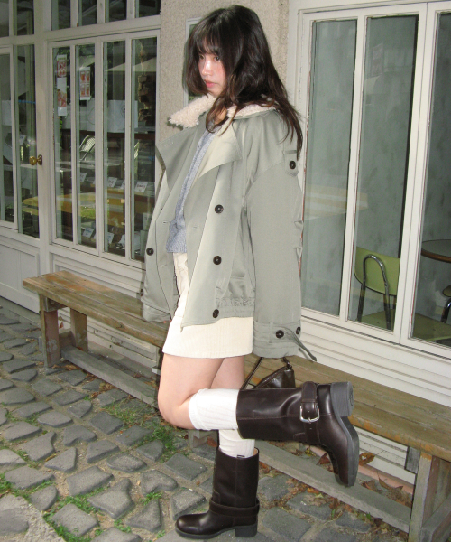 DETACHABLE TRIMMING HEART TRENCH JUMPER KHAKI