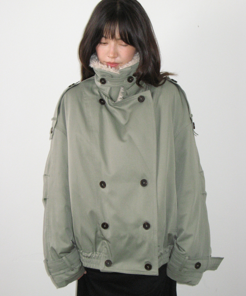 DETACHABLE TRIMMING HEART TRENCH JUMPER KHAKI