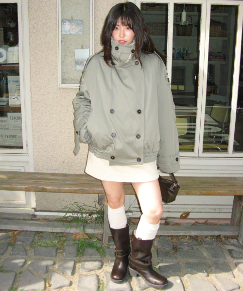 DETACHABLE TRIMMING HEART TRENCH JUMPER KHAKI