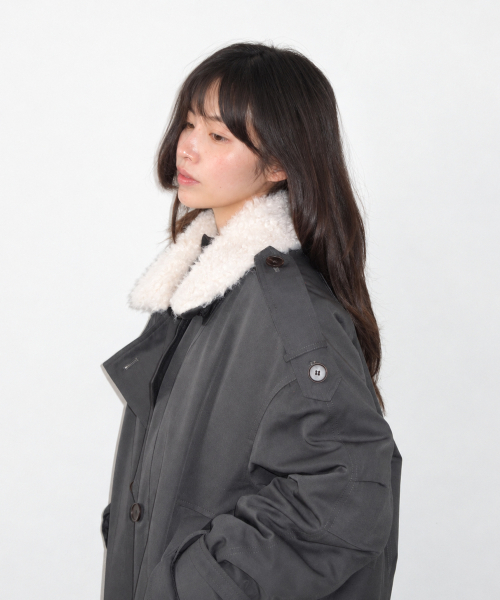 DETACHABLE TRIMMING HEART TRENCH JUMPER CHARCOAL