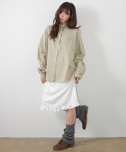 SCRUNCHIE SET LETTERING OVER FIT CHECK SHIRT OLIVE