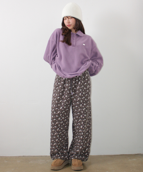 FLEECE COLLAR BANDING PULLOVER PURPLE