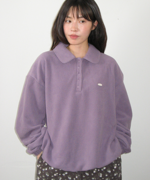FLEECE COLLAR BANDING PULLOVER PURPLE