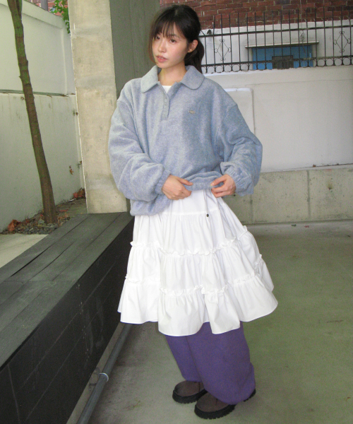 FLEECE COLLAR BANDING PULLOVER GREY