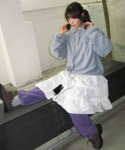 FLEECE COLLAR BANDING PULLOVER GREY