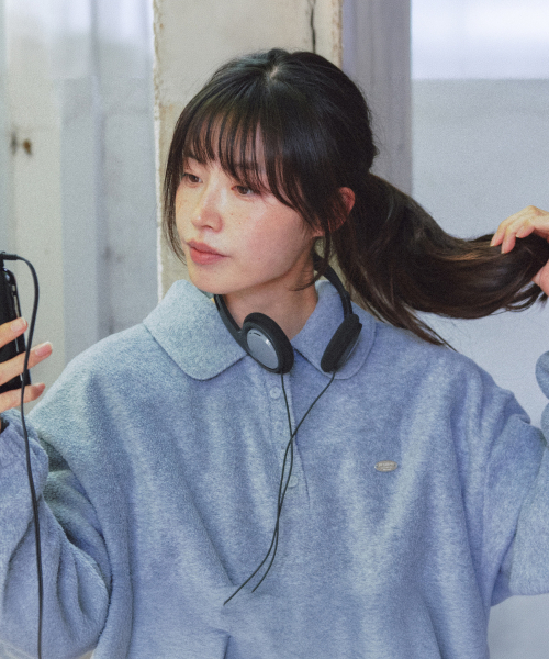 FLEECE COLLAR BANDING PULLOVER GREY