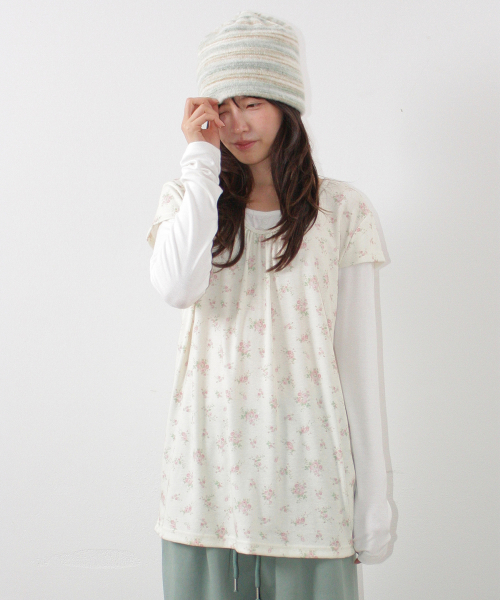 FLORAL LAYERED LONG SLEEVE CREAM