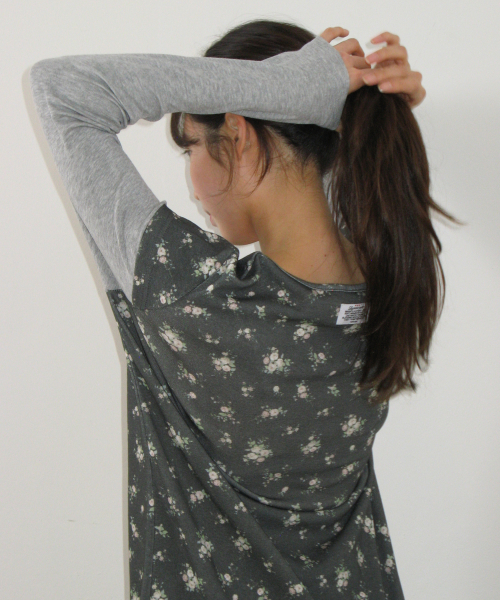 FLORAL LAYERED LONG SLEEVE CHARCOAL