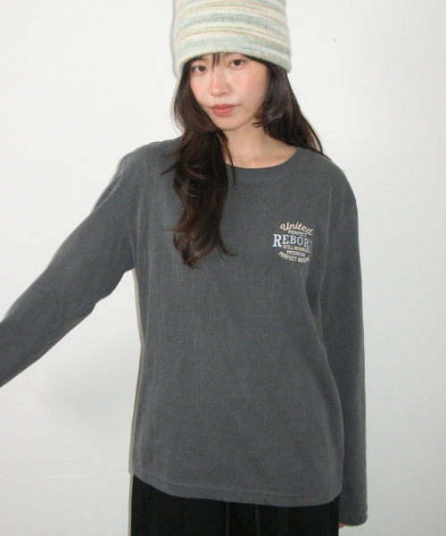 VINTAGE EMBROIDERY LONG SLEEVE CHARCOAL