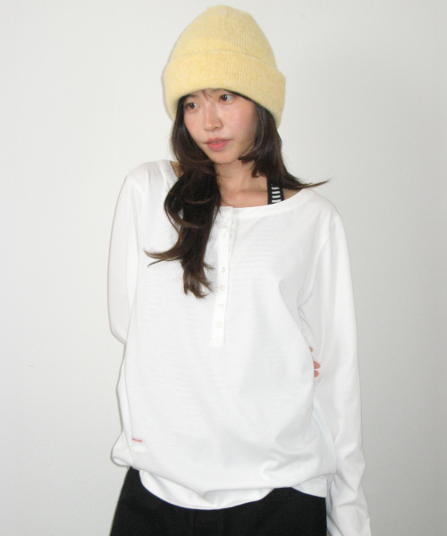 HENLEY NECK OVER FIT LONG SLEEVE WHITE