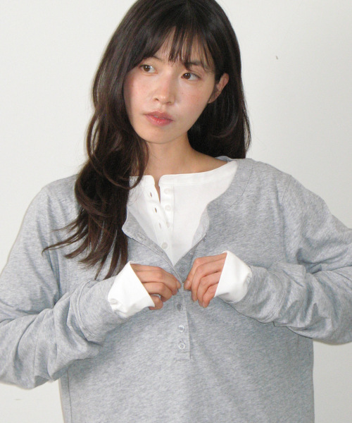 HENLEY NECK OVER FIT LONG SLEEVE WHITE