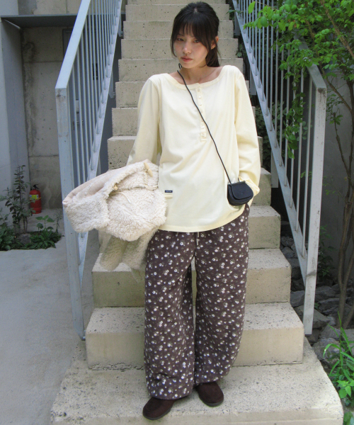 HENLEY NECK OVER FIT LONG SLEEVE BUTTER