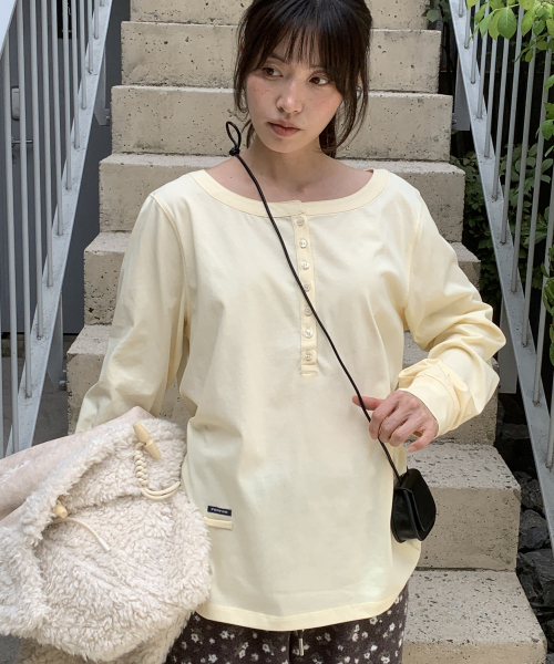 HENLEY NECK OVER FIT LONG SLEEVE BUTTER