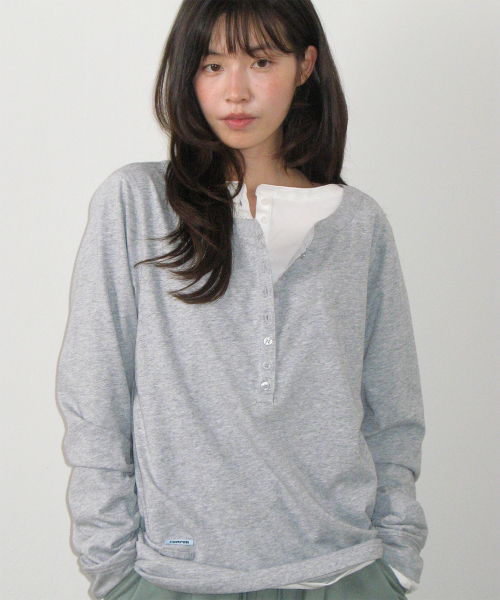 HENLEY NECK OVER FIT LONG SLEEVE GREY