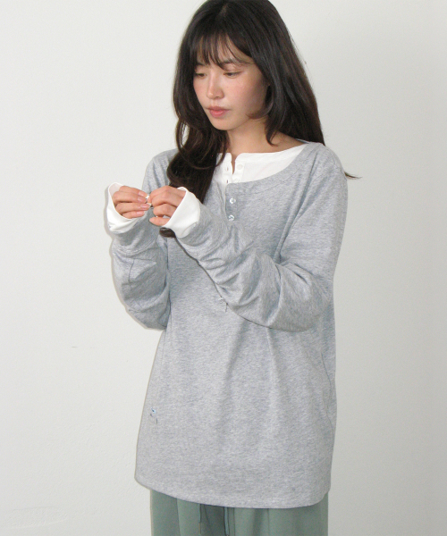 HENLEY NECK OVER FIT LONG SLEEVE GREY