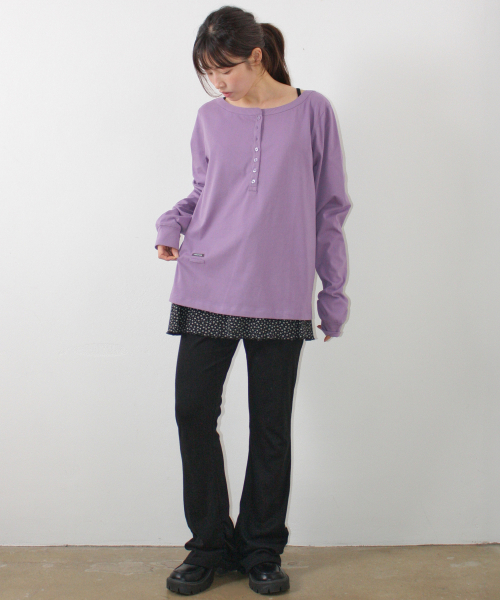 HENLEY NECK OVER FIT LONG SLEEVE PURPLE
