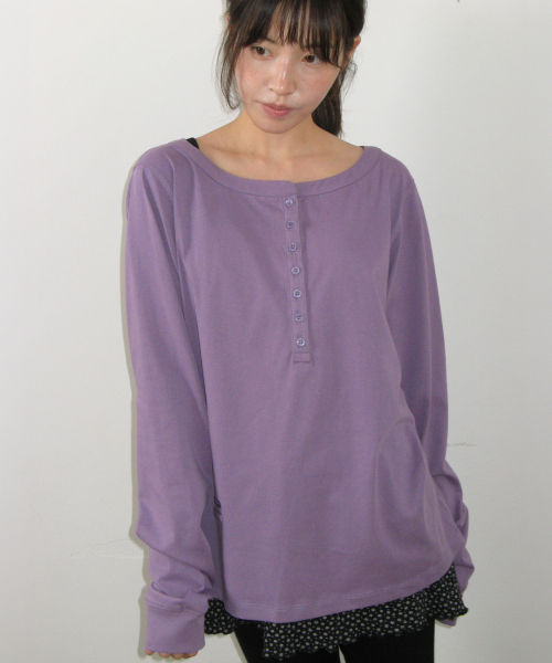 HENLEY NECK OVER FIT LONG SLEEVE PURPLE