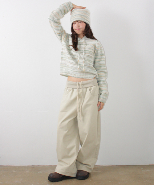 SOFT STRIPE HOOD KNIT GREEN