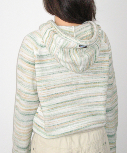 SOFT STRIPE HOOD KNIT GREEN