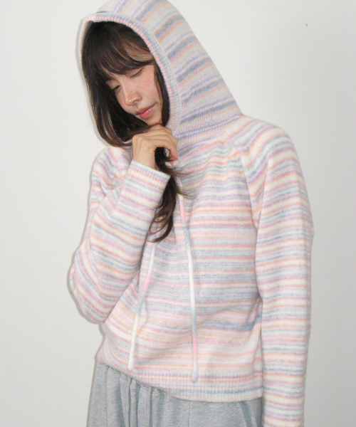 SOFT STRIPE HOOD KNIT PURPLE