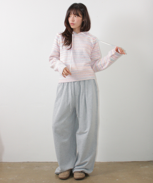 SOFT STRIPE HOOD KNIT PURPLE