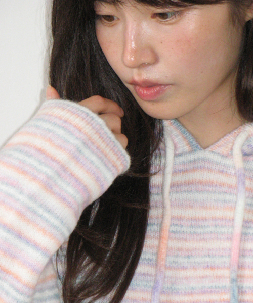 SOFT STRIPE HOOD KNIT PURPLE