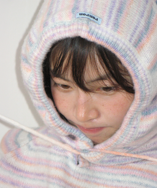 SOFT STRIPE HOOD KNIT PURPLE