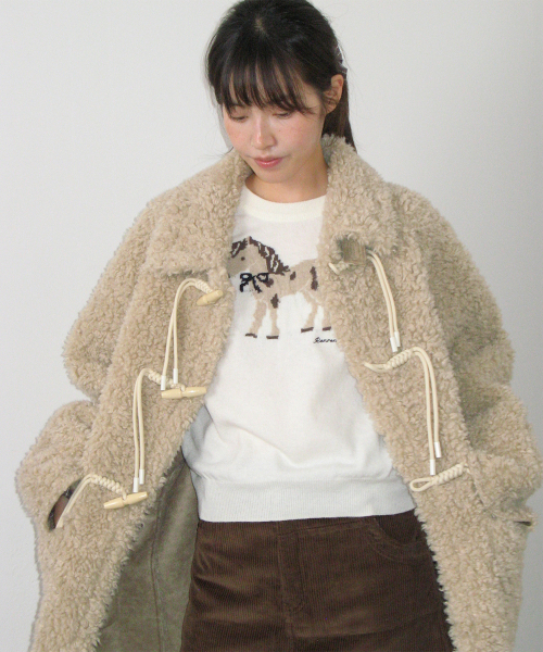 PONY CHECK CUFFS KNIT PULLOVER CREAM