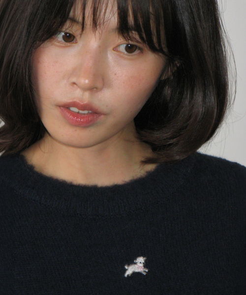 RIBBON SHEEP PATTERN KNIT PULLOVER NAVY