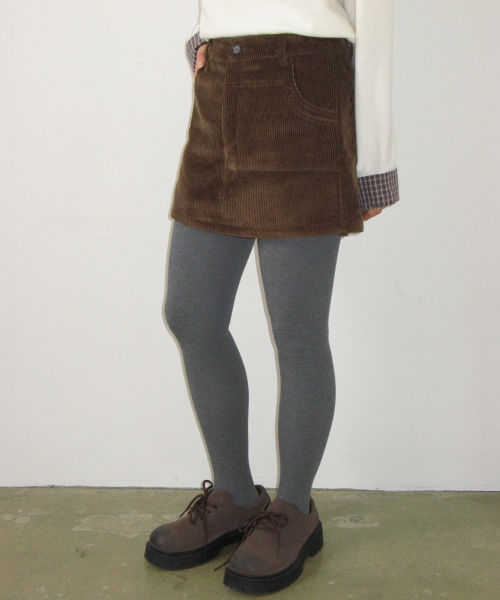DOUBLE POCKET CORDUROY PANTSKIRT BROWN