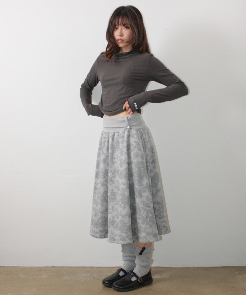 FLORAL SWEAT FLARE SKIRT GREY