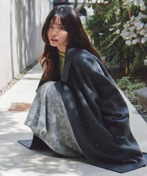 FLORAL SWEAT FLARE SKIRT GREY