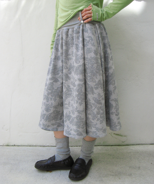 FLORAL SWEAT FLARE SKIRT GREY