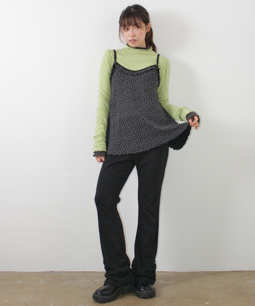SHIRRING BUTTON BOOTCUT PANTS BLACK