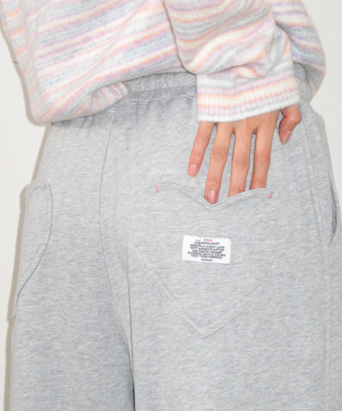 HEART POCKET WIDE JOGGER PANTS GREY