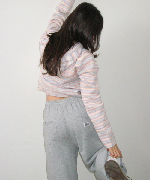 HEART POCKET WIDE JOGGER PANTS GREY
