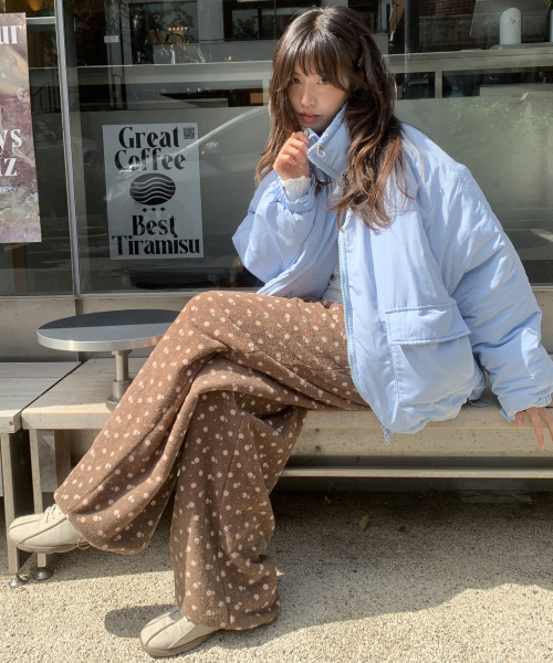 FLOWER PATTERN FLEECE PANTS BROWN
