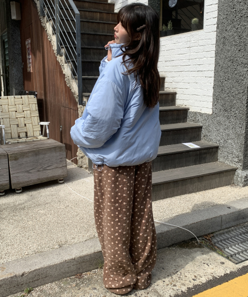 FLOWER PATTERN FLEECE PANTS BROWN