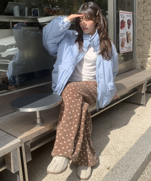 FLOWER PATTERN FLEECE PANTS BROWN
