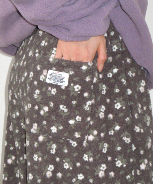 FLOWER PATTERN FLEECE PANTS CHARCOAL