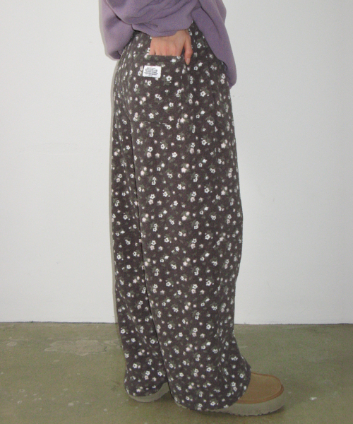 FLOWER PATTERN FLEECE PANTS CHARCOAL